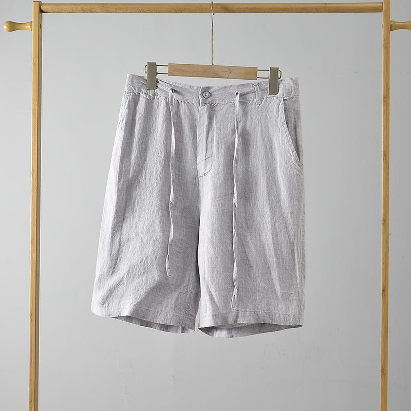 Men's 100% Linen Classic Shorts With Zipper B039