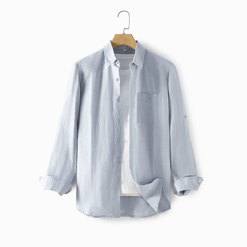 Men's 100% Linen Casual Stand Collar Button Shirt E007