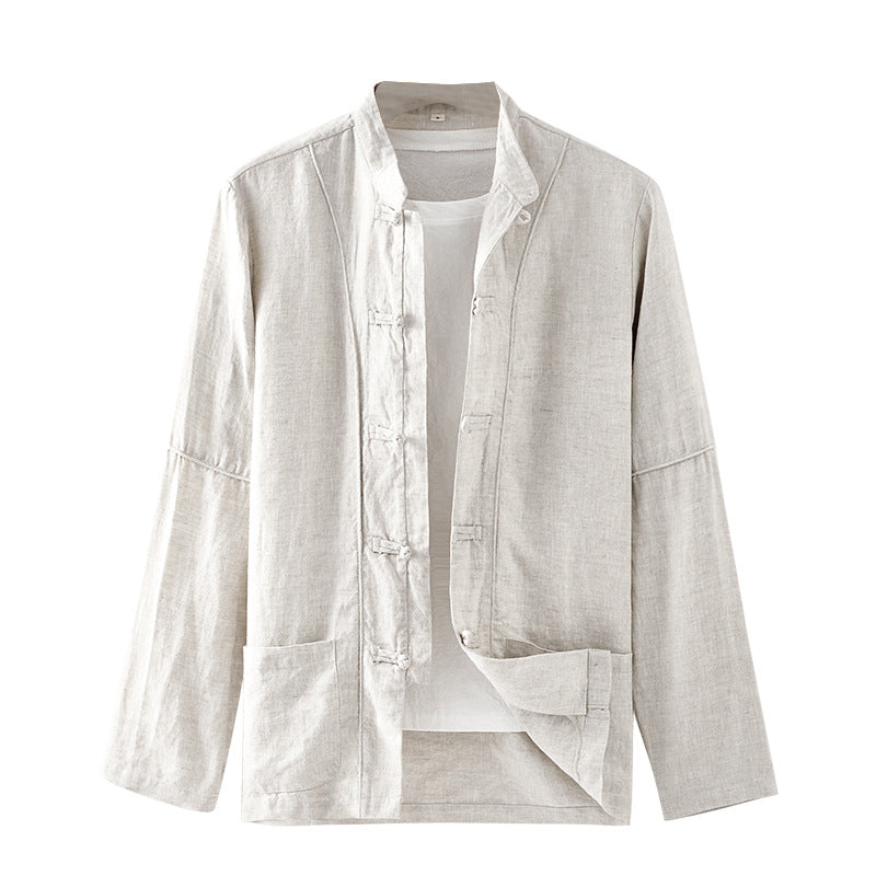 Men's Linen Vintage Long Sleeve Loose Casual Shirt F010