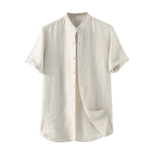 Men's Full Front Buttons 100% Linen Short Sleeve Shirts D022