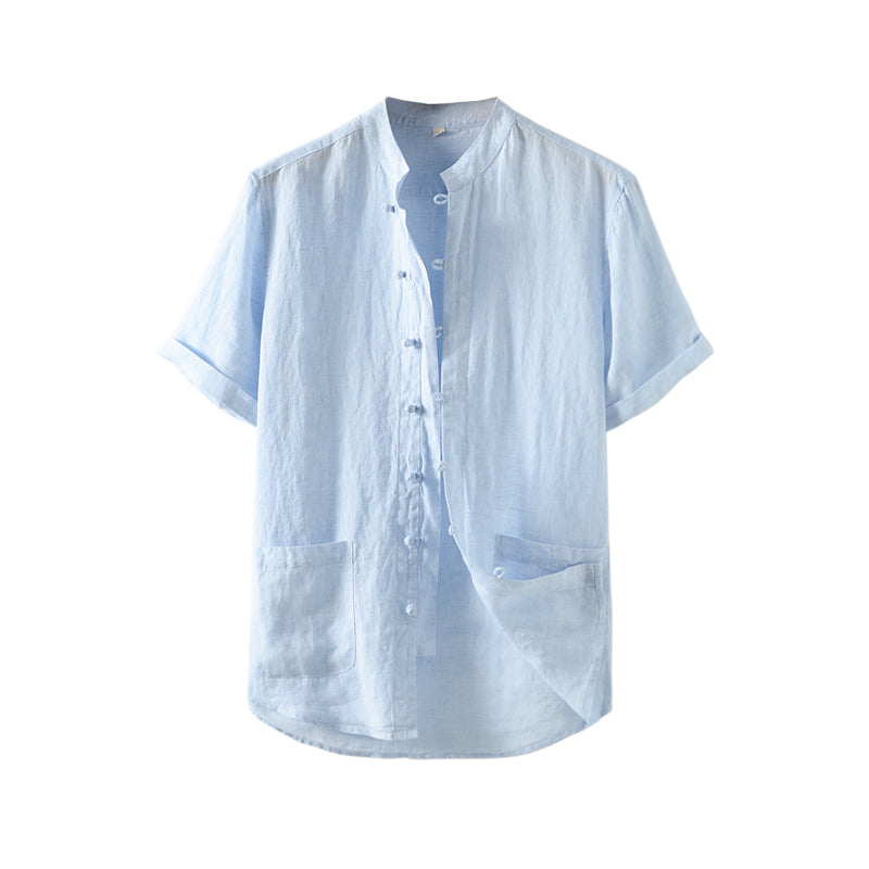 Men's 100% Linen Short Sleeve Shirts With Pockets D007
