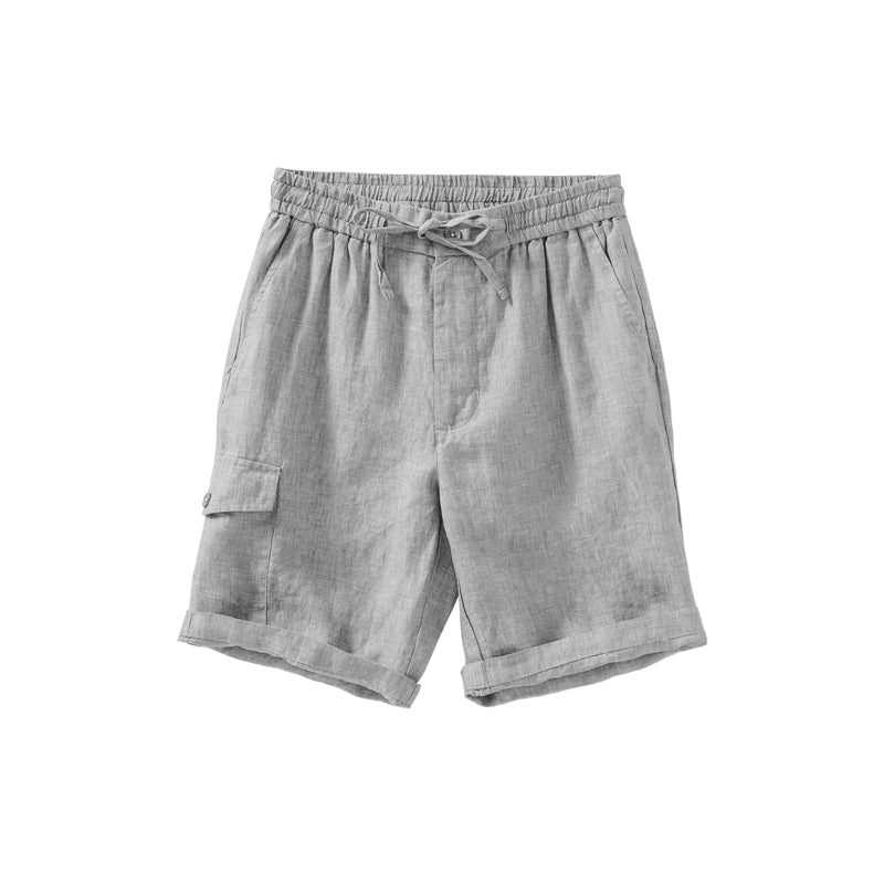 Men's 100% Linen Comfortable Drawstring Beach Shorts With Pockets D041