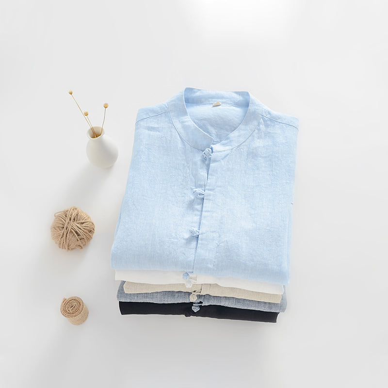 Men's 100% Linen Short Sleeve Shirts With Pockets D007