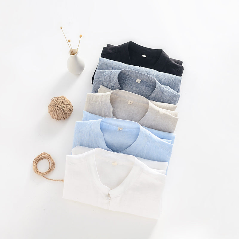 Men's 100% Linen Short Sleeve Shirts With Pockets D007