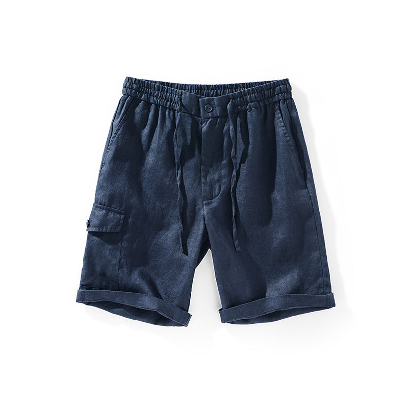 Men's 100% Linen Comfortable Drawstring Beach Shorts With Pockets D041
