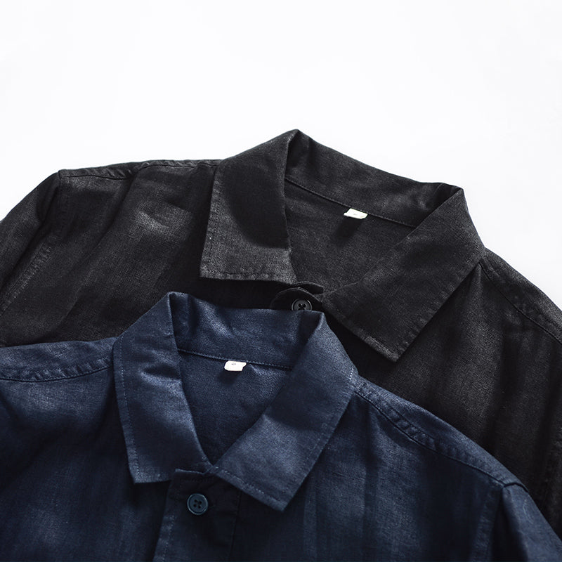 Men's Chest Flap Pocket 100% Linen Long Sleeve Shirts D025