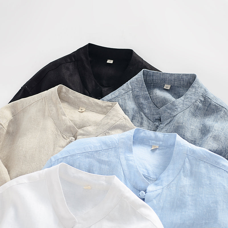 Men's 100% Linen Short Sleeve Shirts With Pockets D007