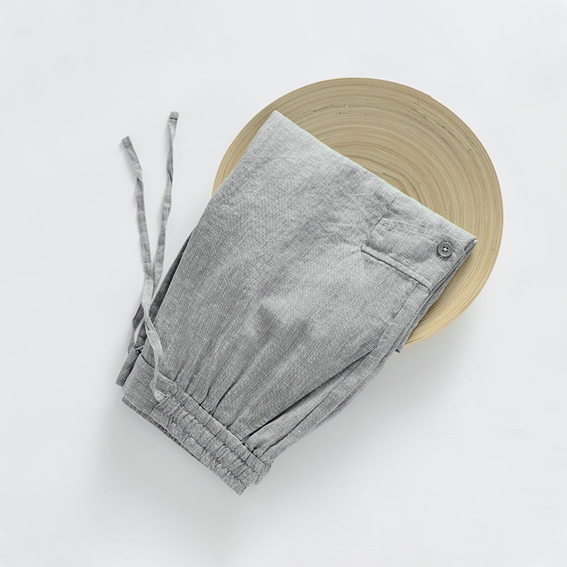 Men's 100% Linen Comfortable Drawstring Beach Shorts With Pockets D041