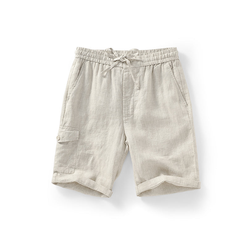 Men's 100% Linen Comfortable Drawstring Beach Shorts With Pockets D041