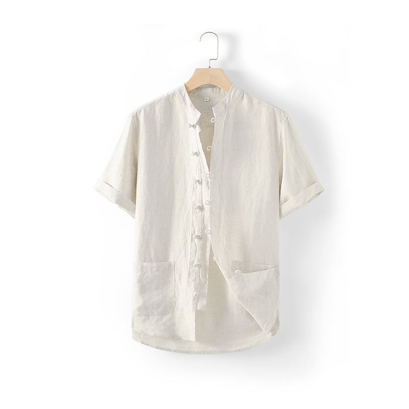 Men's 100% Linen Short Sleeve Shirts With Pockets D007