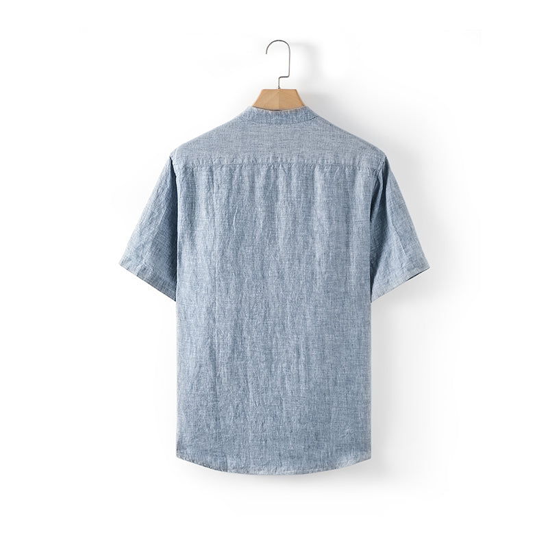 Men's 100% Linen Short Sleeve Shirts With Pockets D007