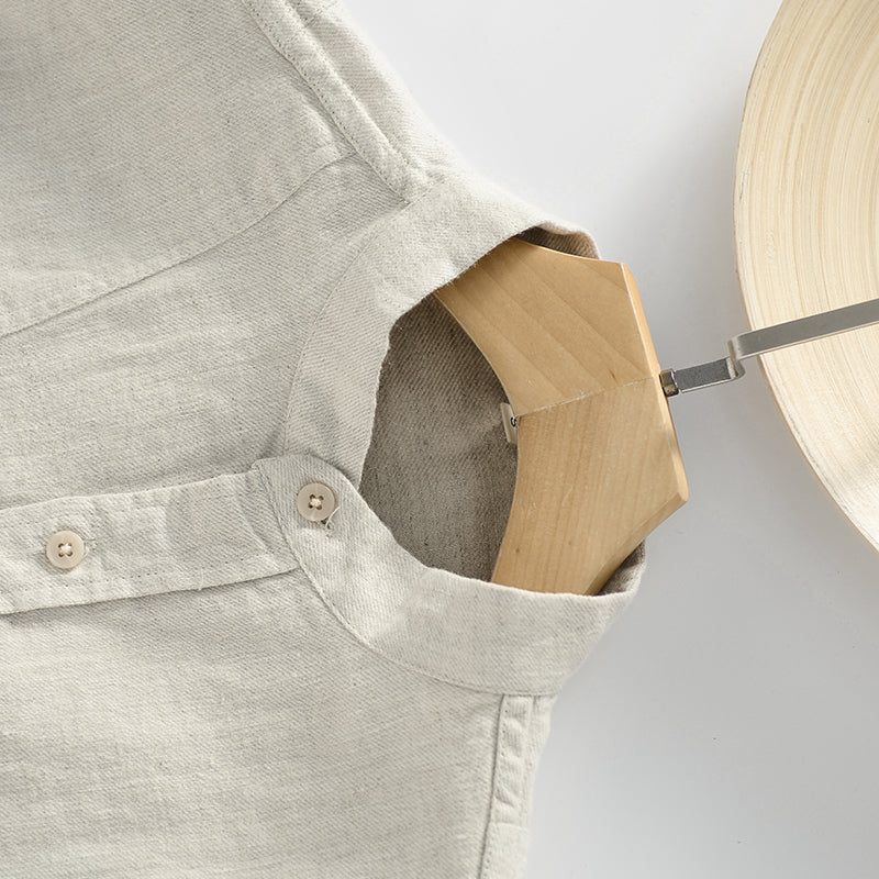 Men's 100% Linen Long Sleeve Slim-Fit Shirt D036