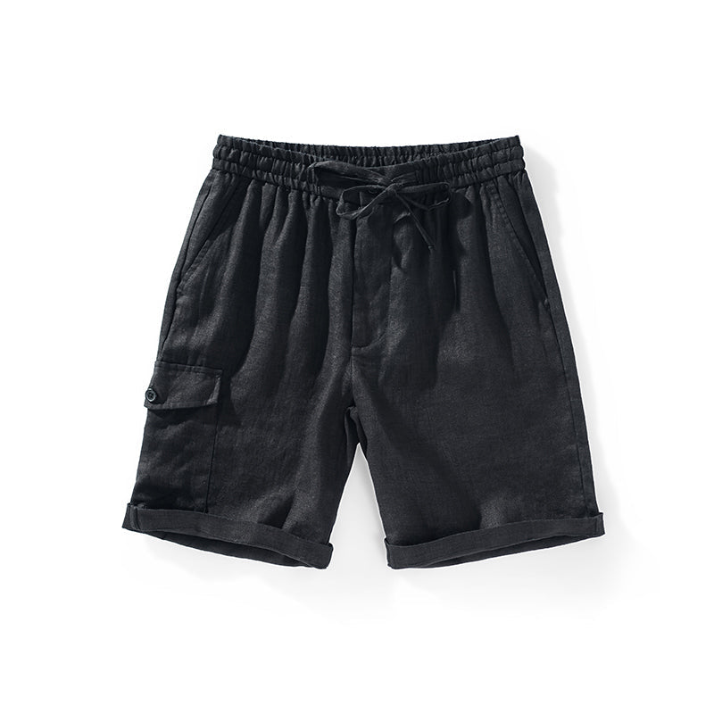 Men's 100% Linen Comfortable Drawstring Beach Shorts With Pockets D041