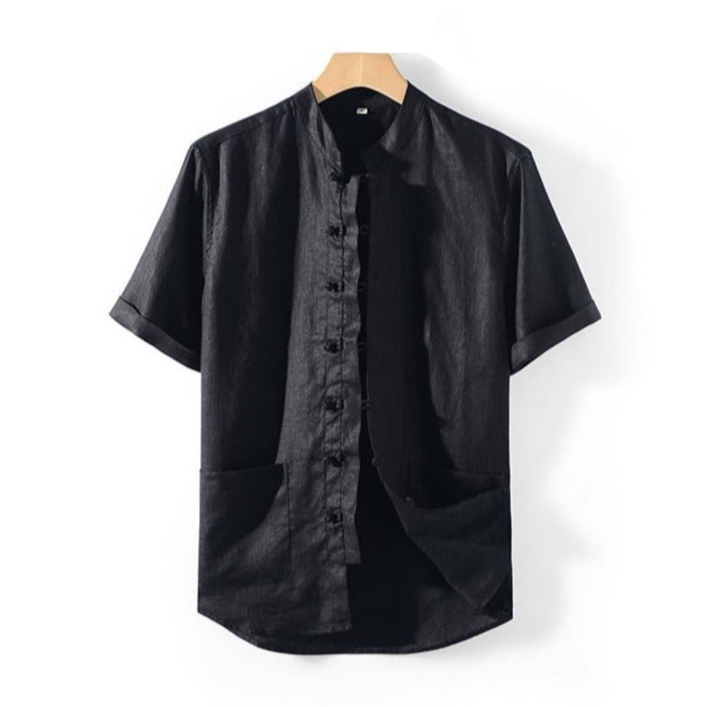 Men's 100% Linen Short Sleeve Shirts With Pockets D007