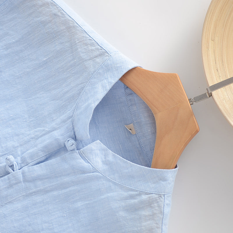 Men's 100% Linen Short Sleeve Shirts With Pockets D007