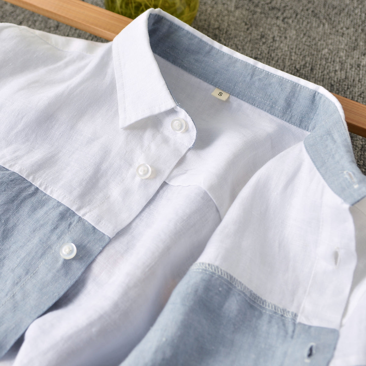 Men's 100% Linen long Sleeve casual Splicing shirt E018