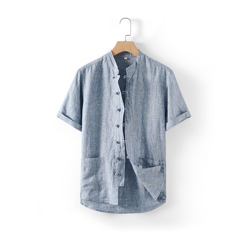 Men's 100% Linen Short Sleeve Shirts With Pockets D007