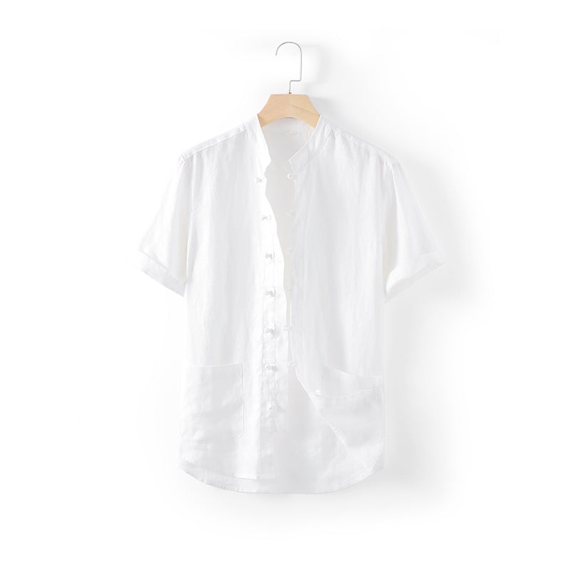 Men's 100% Linen Short Sleeve Shirts With Pockets D007