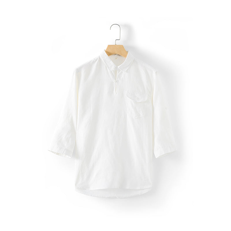 Men's 3/4 Long Sleeve 100% Linen Shirts With Pockets D008