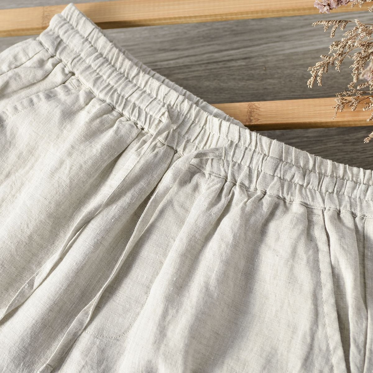 Men's 100% Linen Drawstring Elastic Waist Casual Pants with Elasticated feet E004