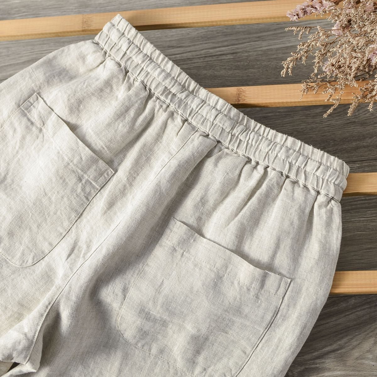 Men's 100% Linen Drawstring Elastic Waist Casual Pants with Elasticated feet E004