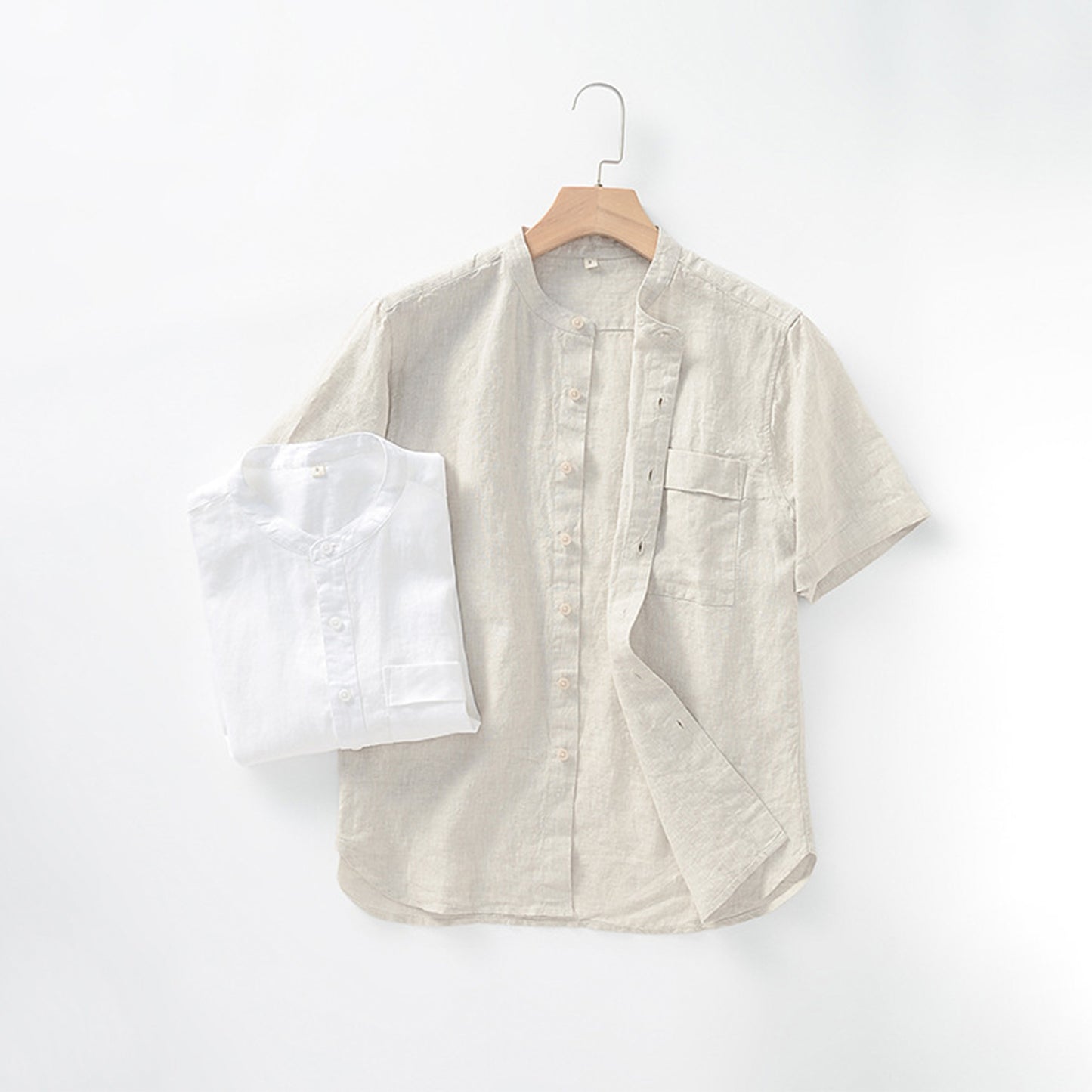 Men's 100% Linen Short Sleeve Button-up Shirts D002