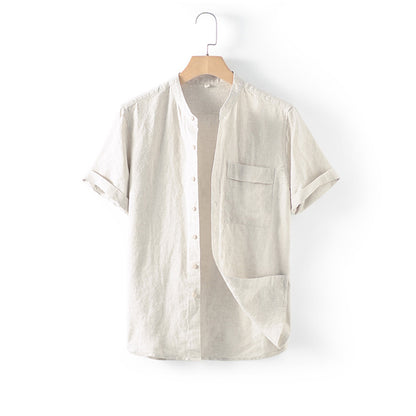 Men's 100% Linen Short Sleeve Button-up Shirts D002