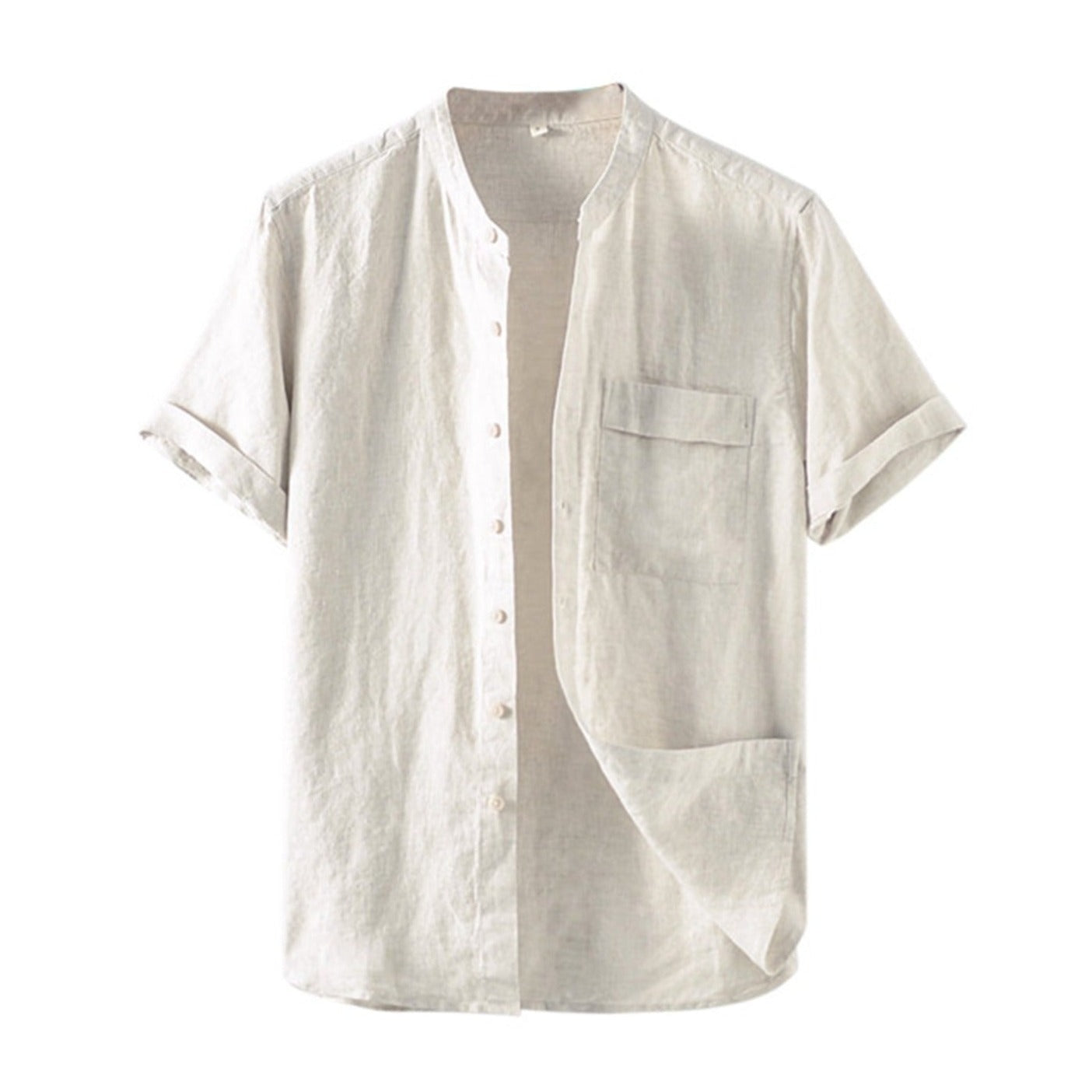 Men's 100% Linen Short Sleeve Button-up Shirts D002