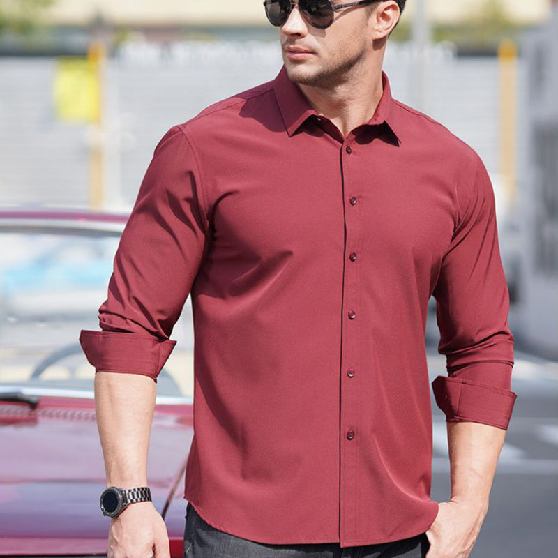 Men's Plus Size Solid Color Business Casual Stretch Long Sleeve Shirt T8860