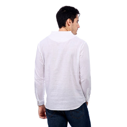 Men's Casual Long-Sleeved Retro Solid Color Cotton And Linen Shirt A010