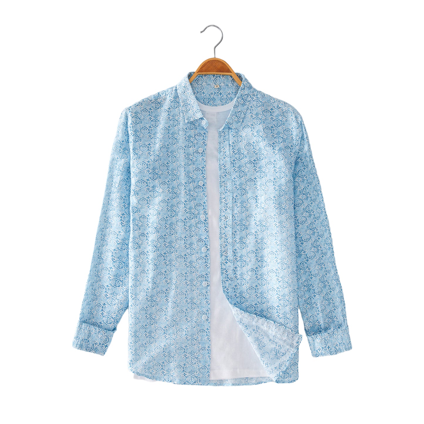 Men's Cotton and Linen Printed Long Sleeve Shirt C017