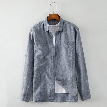 Men's Linen Lapel Patch Pocket Casual Shirt C023