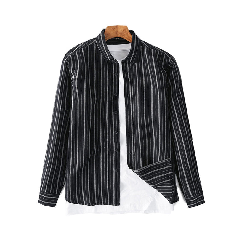 Men's Long Sleeve Linen Striped Shirts C034