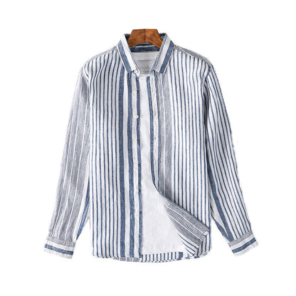 Men's Linen Striped Long Sleeve Linen Shirt C052