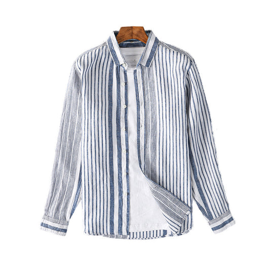 Men's Linen Striped Long Sleeve Linen Shirt C052