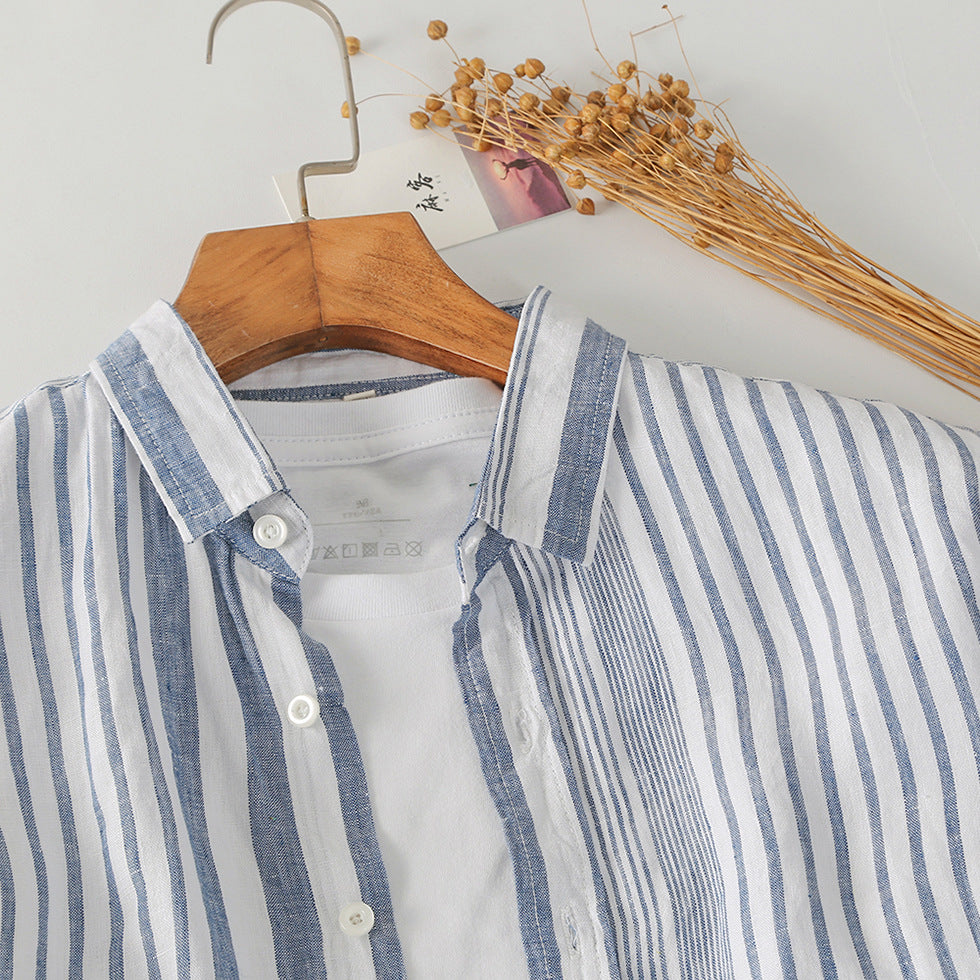 Men's Linen Striped Long Sleeve Linen Shirt C052