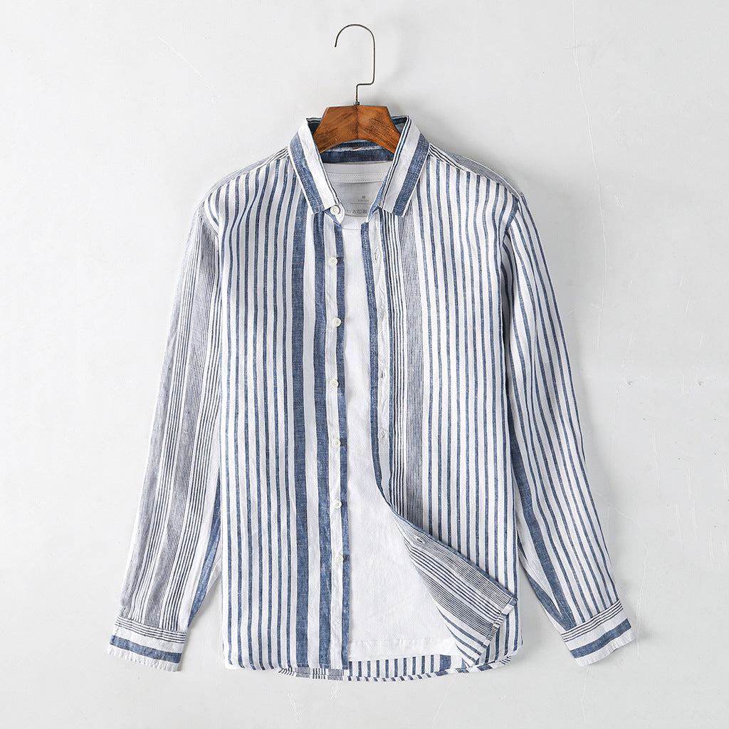 Men's Linen Striped Long Sleeve Linen Shirt C052