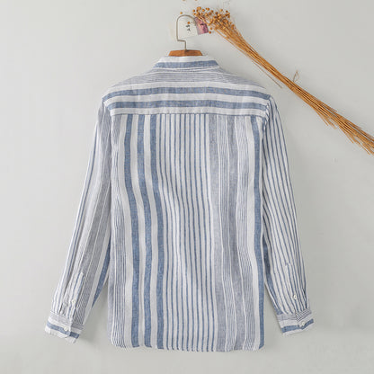 Men's Linen Striped Long Sleeve Linen Shirt C052