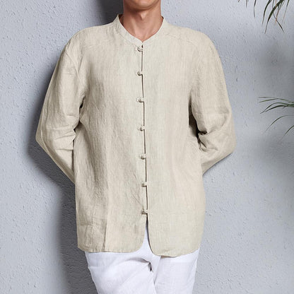 Men's 100% Linen Blend Shirt Long Sleeve KUNG FU Style B005