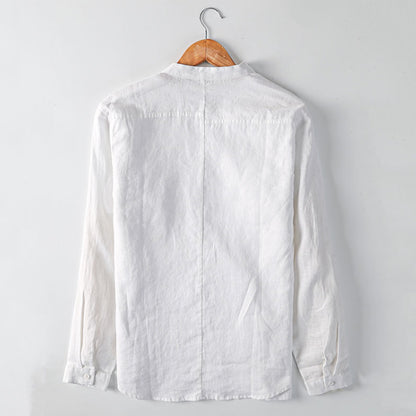 Men's Linen Breathable Casual Stand Collar Long Sleeve Shirt C024