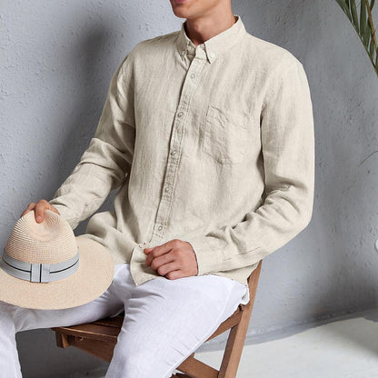 Men's 100% Linen Blend Shirt Long Sleeve KUNG FU Style B005