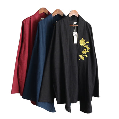 Men's Linen Embroidered Loose Mid-Length Coat M003