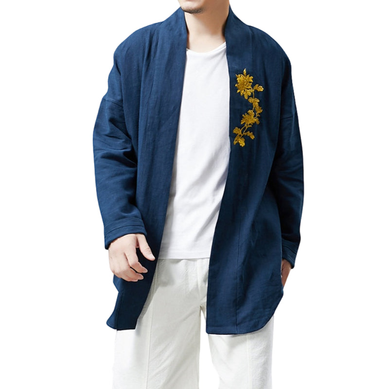 Men's Linen Embroidered Loose Mid-Length Coat M003