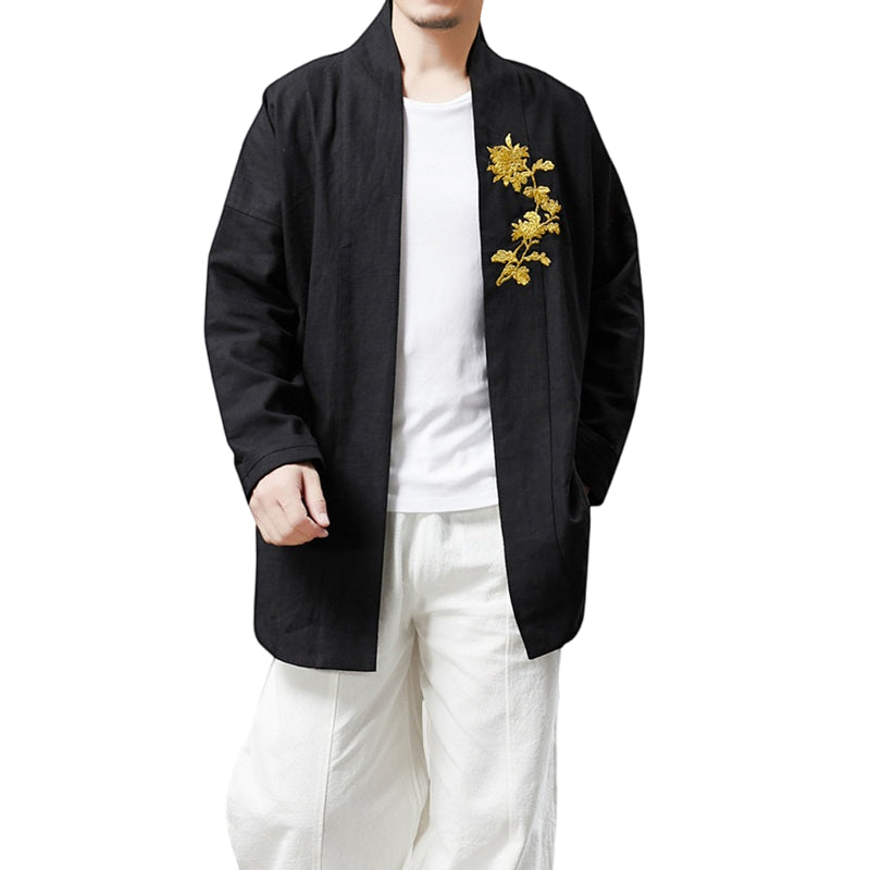 Men's Linen Embroidered Loose Mid-Length Coat M003