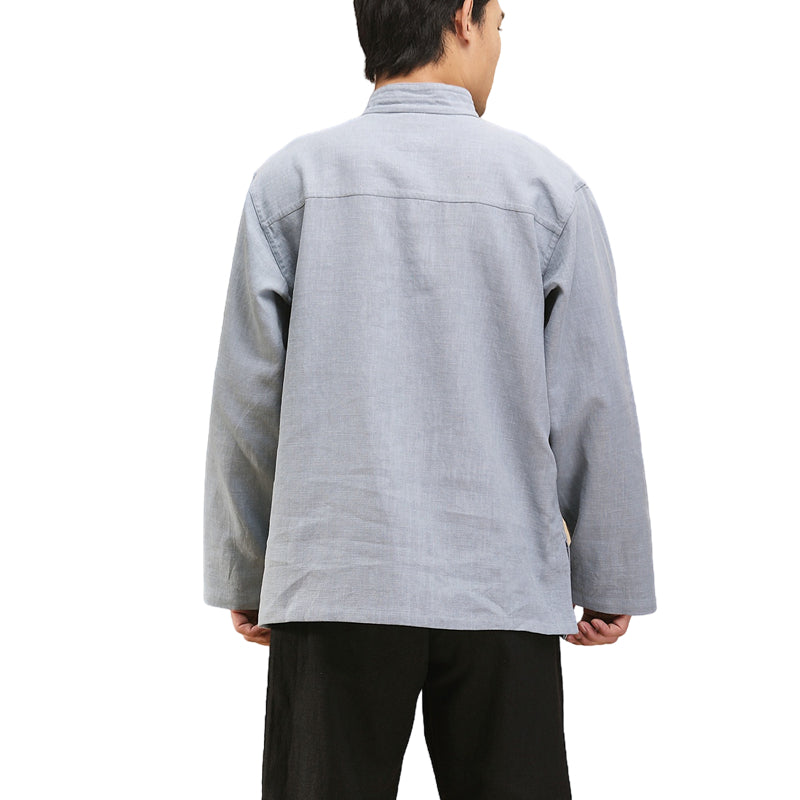 Men's Linen Casual Half Turtle Collar Long Sleeve Shirt M010