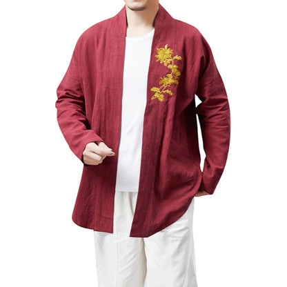 Men's Linen Embroidered Loose Mid-Length Coat M003