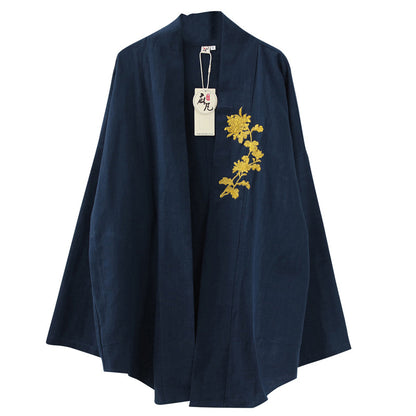 Men's Linen Embroidered Loose Mid-Length Coat M003