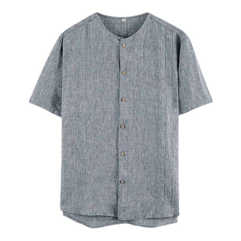 Men's 100% Linen Button-up Collar Casual Shirt B008