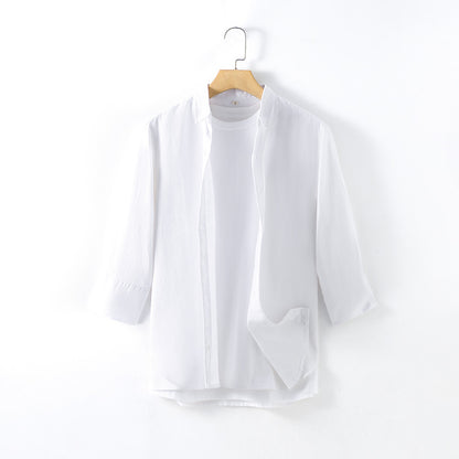 Men's Linen Mid-Sleeved V-Neck Casual Shirt C004