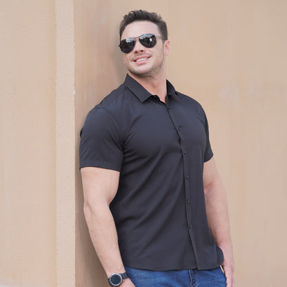 Men's Plus Size Summer Thin Business Casual Short Sleeve Shirt T8850